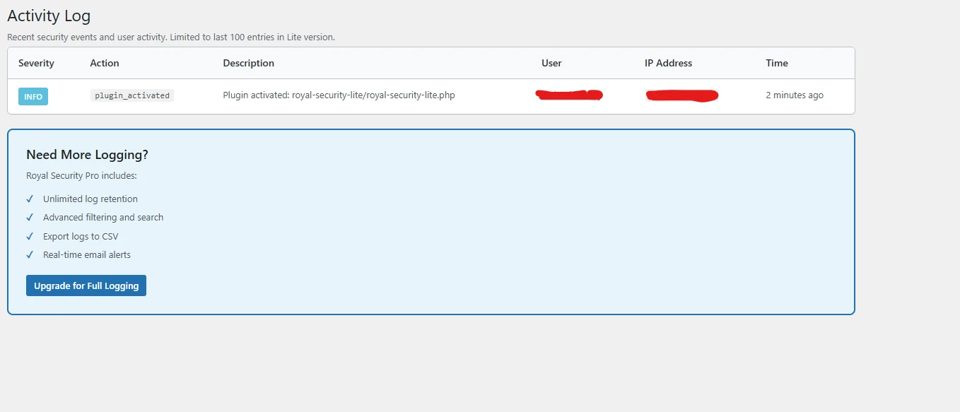 GuardPress Activity Log